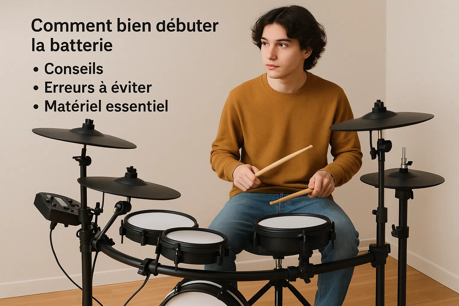 a man playing a drum set Comment bien débuter à la batterie