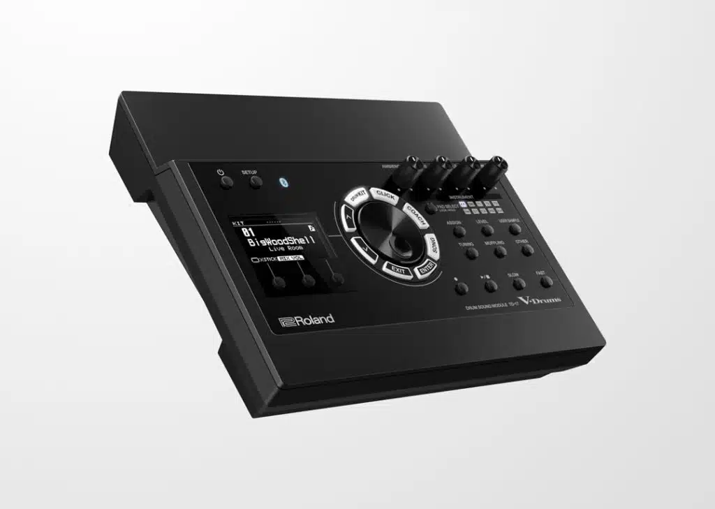 a black electronic device with dials and buttons
Roland TD-17KVX2
