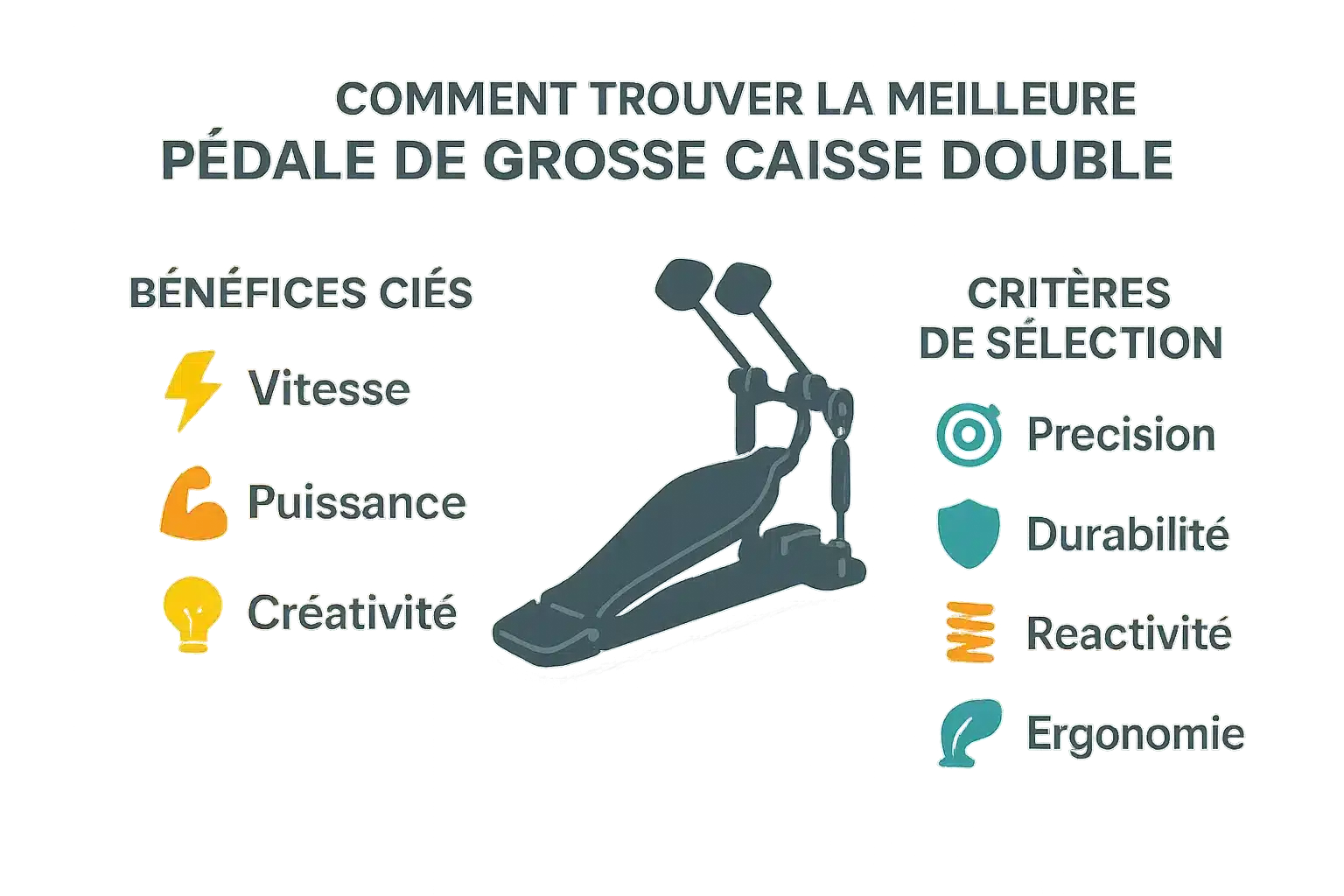 Illustration d'une double pédale de batterie haute gamme