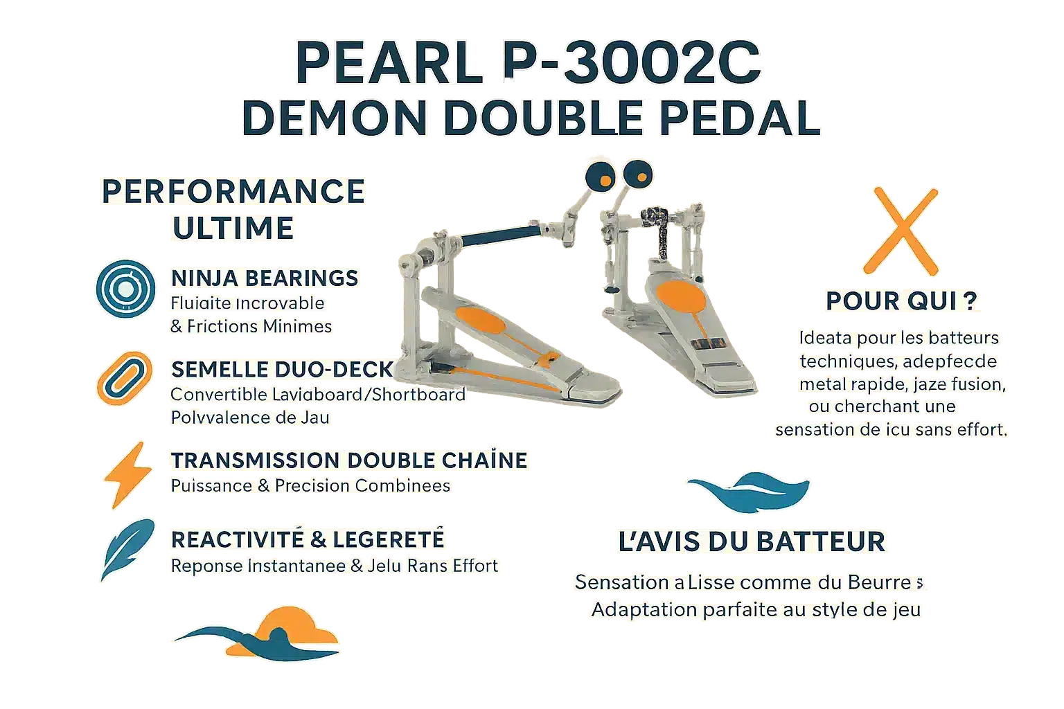 pearl p 3002c demon revue de la pedale double 1