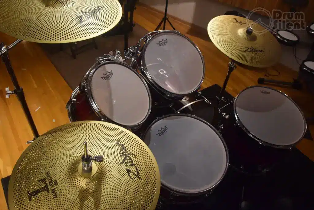 Silent Drum Kit With Zildjian L80 Cymbals and Silent Stroke Heads Contrast Lighting 1024x683 1