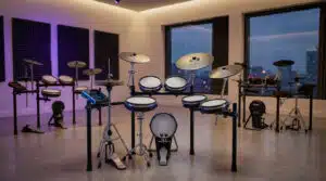 Batterie électronique dans un studio moderne.