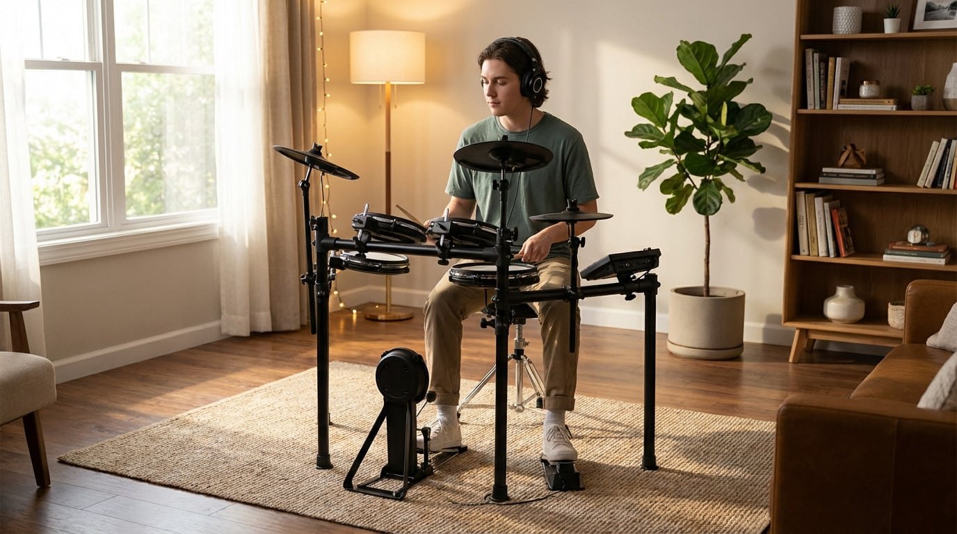 Batterie électronique dans un salon confortable. Batterie électronique Millenium