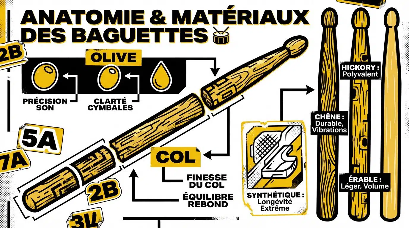 Schéma de l'anatomie d'une baguette de batterie