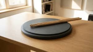 Baguettes de batterie sur une table. meilleurs pads d'entraînement batterie