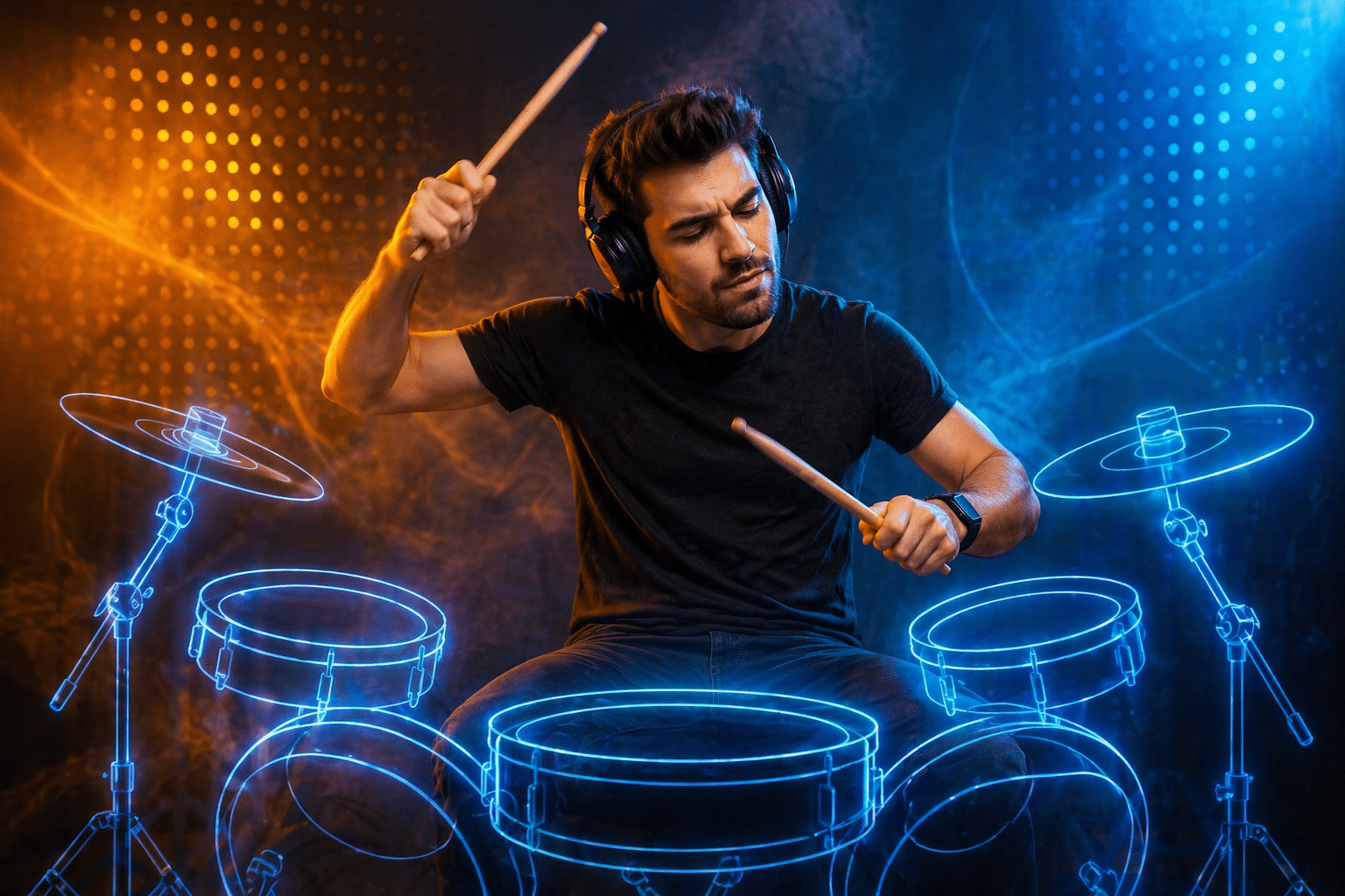Homme jouant de la batterie numérique. Les 5 meilleurs air drums pour groover en 2026
