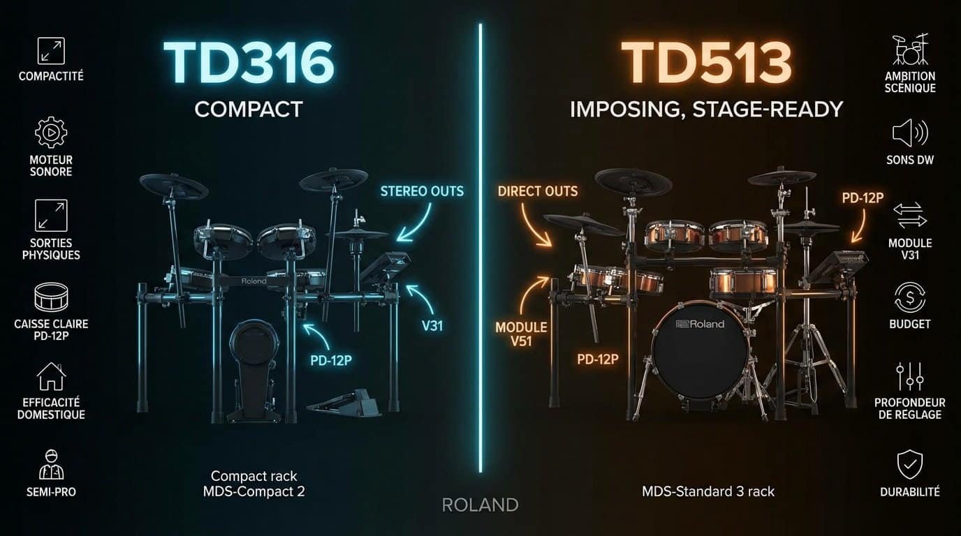 Comparatif Roland TD316 et TD513