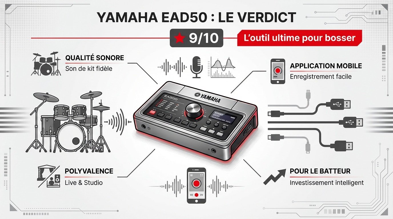 Module Yamaha EAD50 installé sur une batterie acoustique avec son capteur DSU50