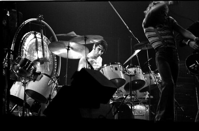Keith Moon derrière sa batterie, The Who au Maple Leaf Gardens de Toronto en 1976