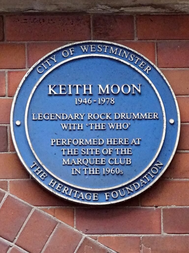 Plaque commémorative de Keith Moon au 90 Wardour Street, Londres (ancien Marquee Club)