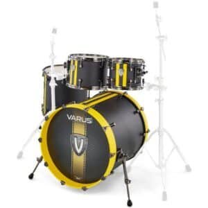 Varus Deluxe Maple Set Matte Black avec cercles extra larges jaunes