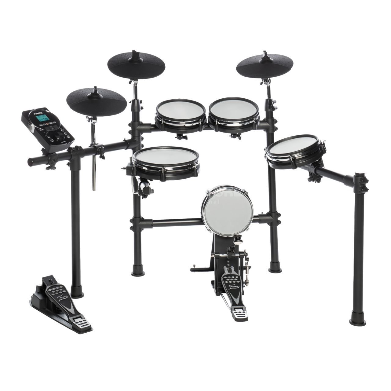 Batterie électronique Fame DD-6600 complète avec son rack et ses pads à peaux maillées