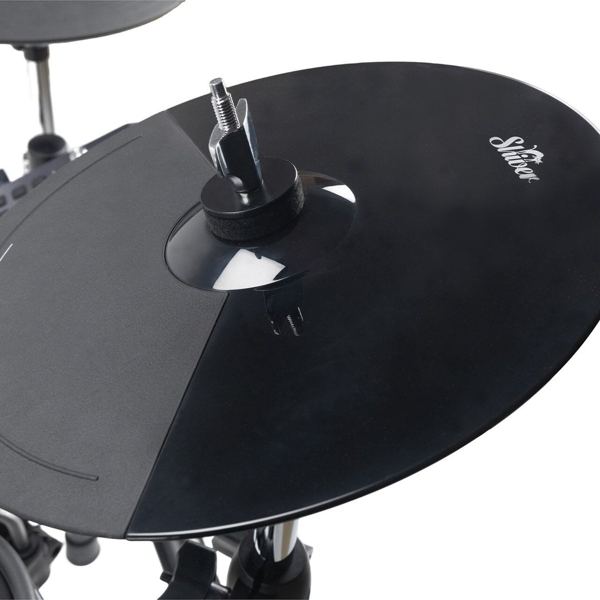 Pad de cymbale de la Shiver EDS-2 avec logo Shiver, zone de frappe différenciée et fixation à ailette