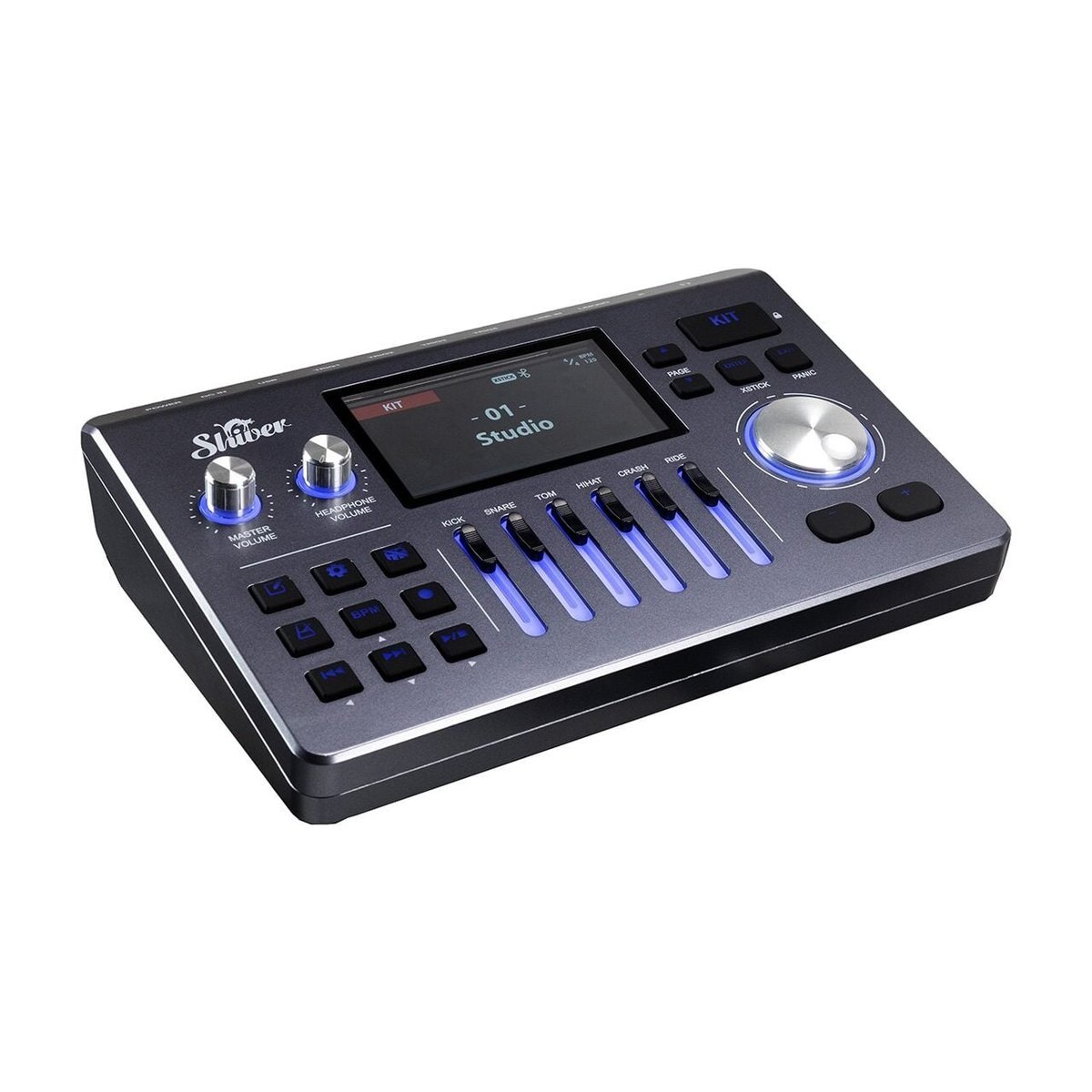 Module de sons de la Shiver EDS-3 avec écran couleur, faders lumineux par instrument et molette de sélection