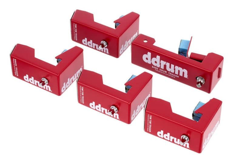 DDrum Acoustic Pro Trigger Set : les 5 triggers rouges, 3 toms, caisse claire et grosse caisse