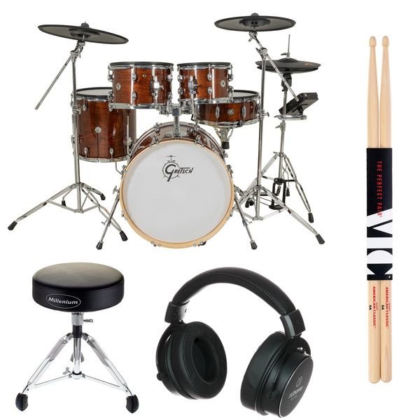 Pack Gretsch Catalina Evo 5 fûts Walnut Glaze avec casque et baguettes