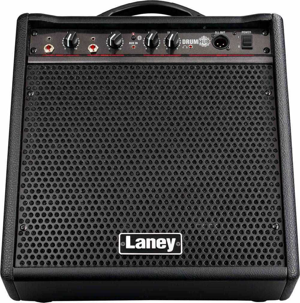 Laney Drumhub 80W vu de face, grille et logo Laney