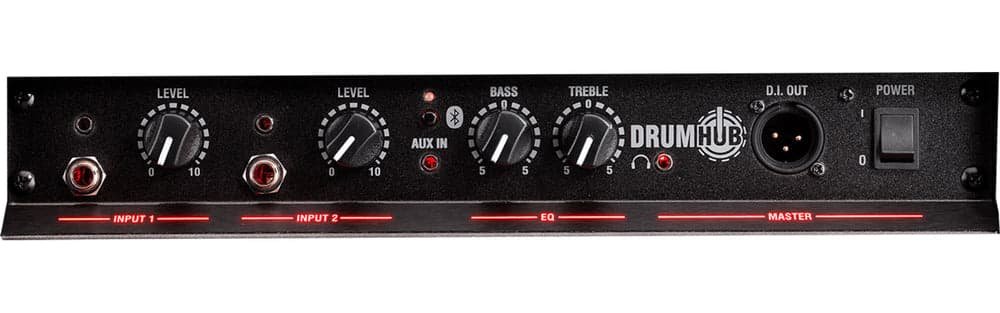 Panneau de commandes du Laney Drumhub 80W : 2 canaux, EQ, Bluetooth, casque