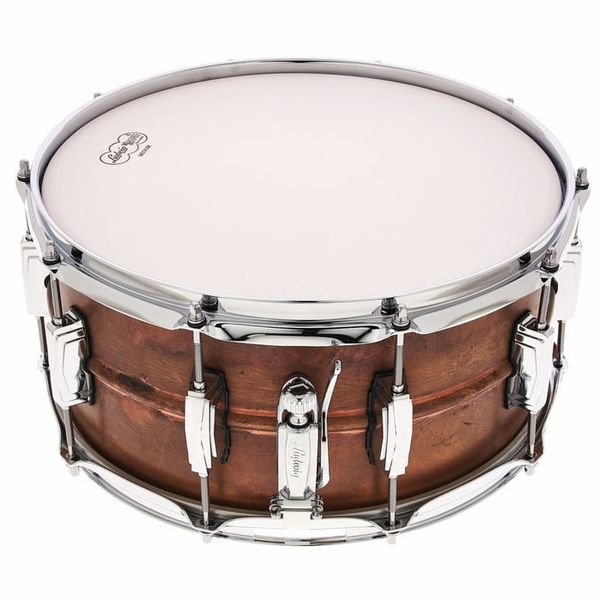 Vue de profil de la Ludwig Raw Copper Phonic et de ses coquilles Imperial