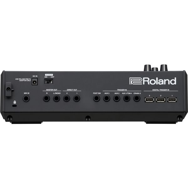 Face arrière du Roland V51 : entrées pads numériques, sorties, USB-C