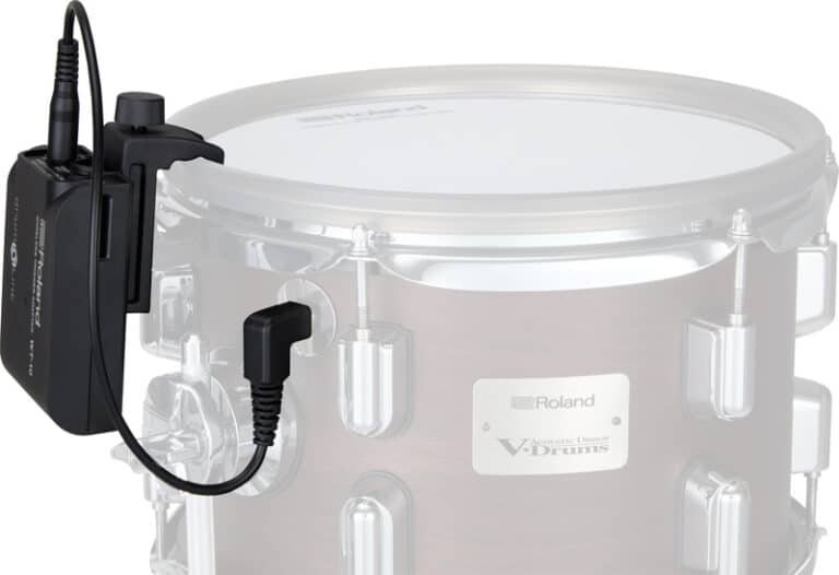 Roland WT-10 fixé sur le cercle d'un tom V-Drums Acoustic Design et relié au pad par un cùble court