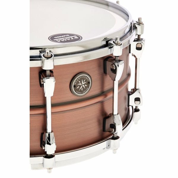 Vue de dessus de la Tama Starphonic Copper avec sa peau Evans G1 sablee